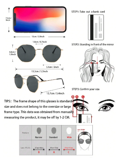 Ensemble de 2 pièces de lunettes à la mode avec monture en métal et décoration géométrique