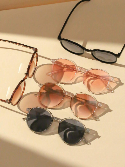 Lunettes de soleil pour femmes à motif géométrique en polycarbonate (5 pièces), style streetwear, été