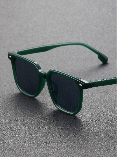 1 pièce de lunettes de mode classiques pour hommes, monture carrée en plastique vert, pour la conduite et les accessoires de vacances en plein air